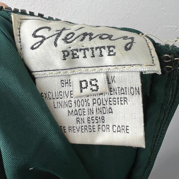 VINTAGE STENAY Green Gold Sequin Short Sleeve Crewneck Scalloped Top Size PS - Picture 7 of 8